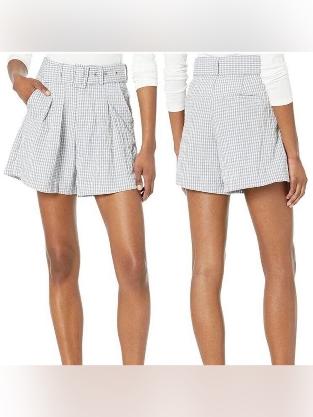 NWT Blank NYC High Waist Gingham Seersucker Plaid Shorts with Belt